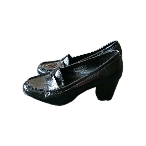 Jones New York Womens 9 Chunky block Black heel 90s Style loafer patent leather - Picture 1 of 6